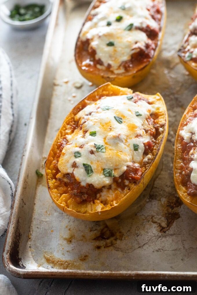 Spaghetti squash lasagna on a sheet pan