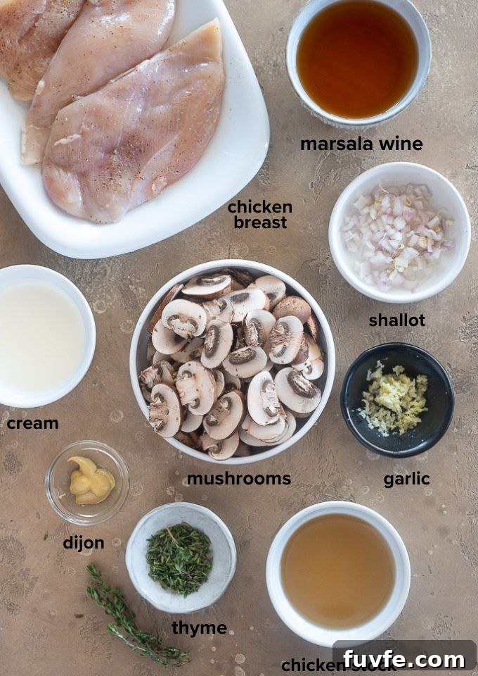 Chicken marsala ingredients.