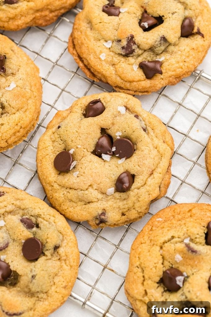 Homemade chocolate chip cookies on a wire rack