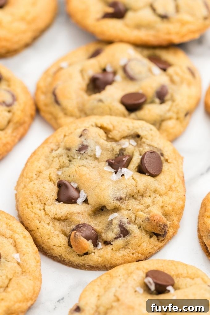 Chewy chocolate chip cookies with flaky sea salt