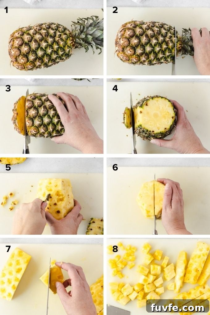 Zesty Pineapple Salsa Recipe with Lime and Cilantro 4 How to cut a pineapple collage
