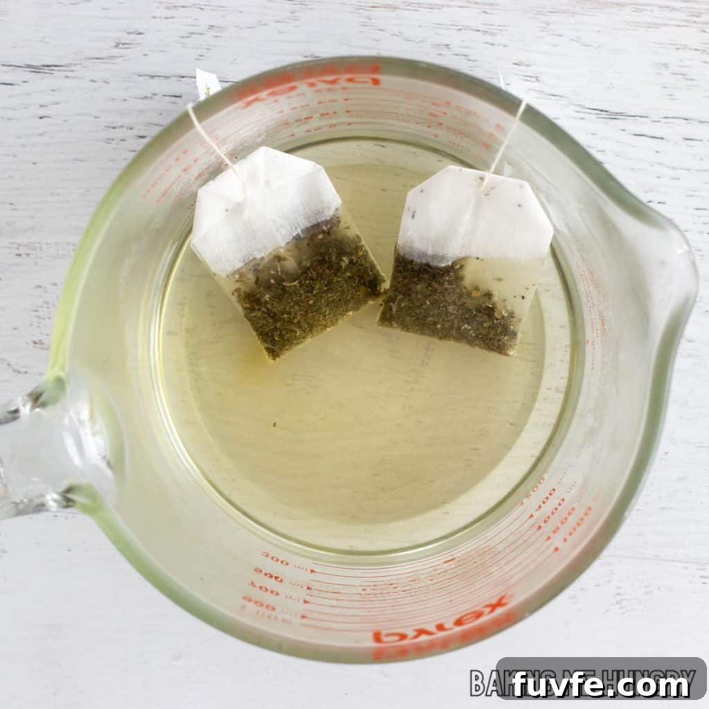 tea bags steeping in hot water