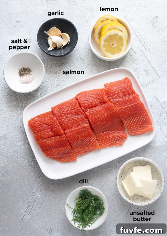 Garlic Butter Salmon Recipe for Tender, Flaky Fillets 4 Garlic butter salmon recipe ingredients.