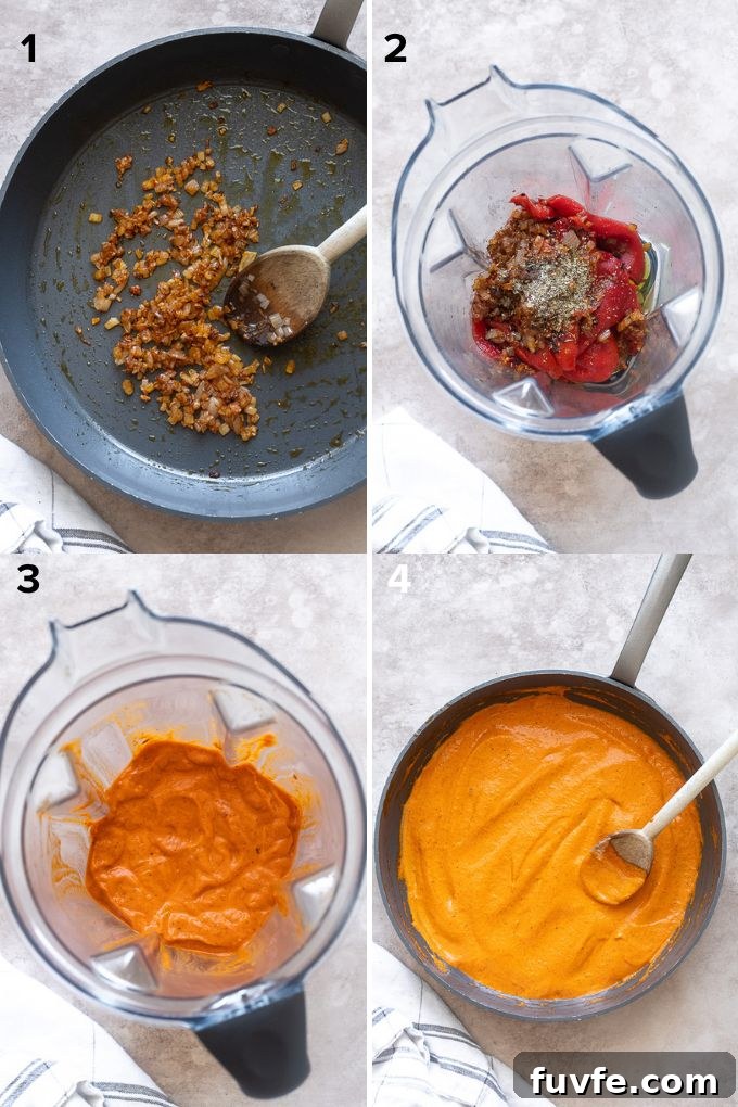 How to make roasted red pepper sauce.