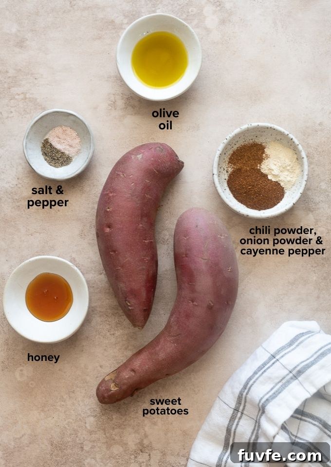 Crispy Air Fryer Sweet Potatoes 4 Air fryer roasted sweet potatoes recipe ingredients.