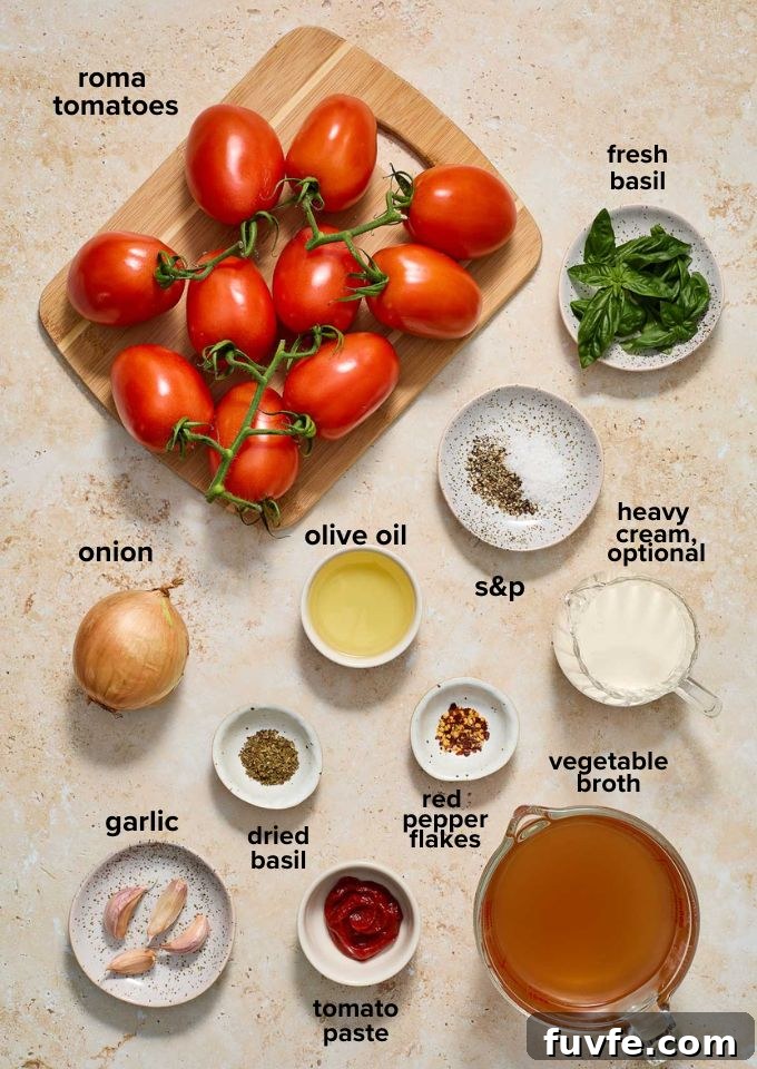 Creamy Roasted Tomato Soup Recipe with Basil 4 Roasted tomato soup recipe ingredients.