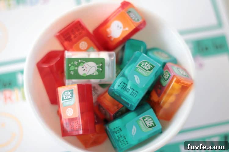 bowl of mini packages of tic tags