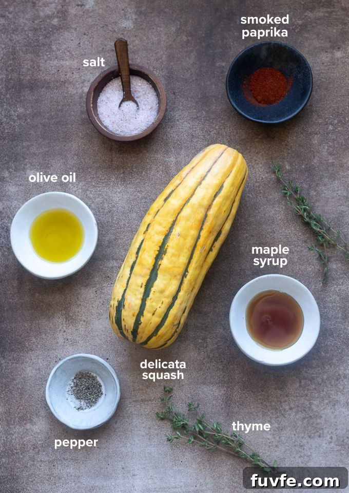 Roasted Delicata Squash with Maple Glaze 4 Roasted delicata squash recipe ingredients.