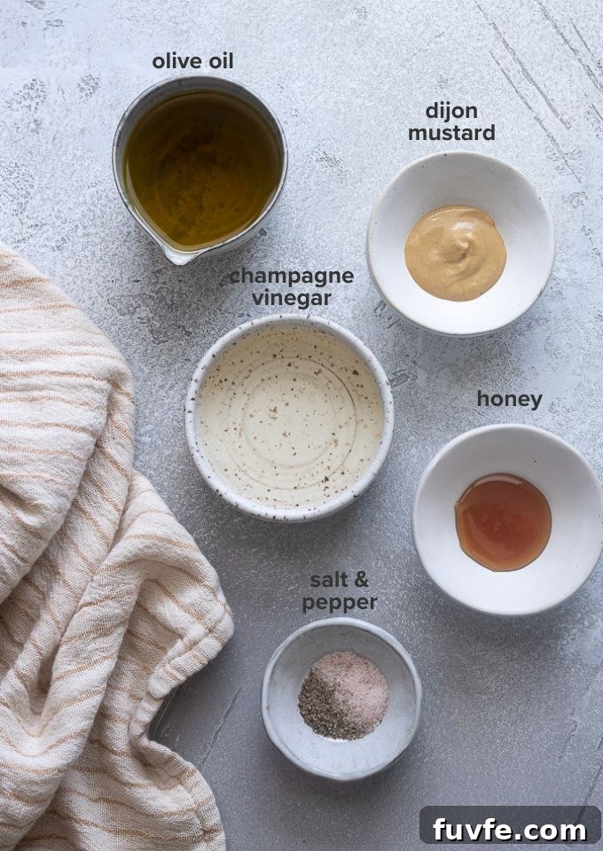 Homemade Honey Champagne Vinaigrette Recipe for Salad Dressing 4 Champagne vinaigrette recipe ingredients.
