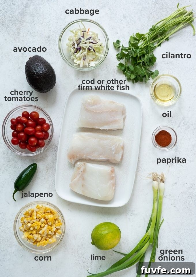 Grilled fish taco with cherry tomato salsa ingredients
