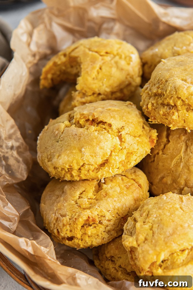 Flaky Southern Sweet Potato Biscuits Recipe 3 Sweet potato biscuits in a basket