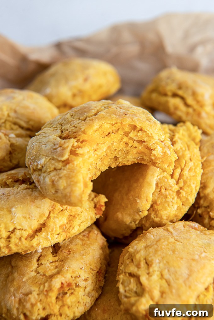 Flaky Southern Sweet Potato Biscuits Recipe 8 Sweet potato biscuit with bite taken out of it