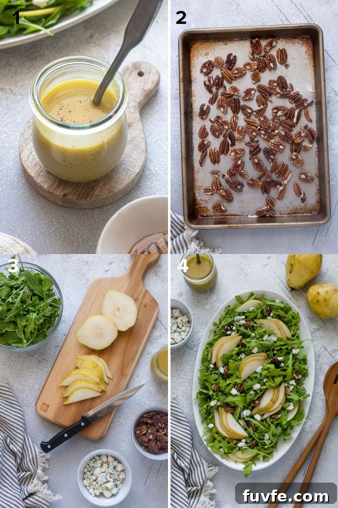 Arugula and Pear Salad with Honey-Balsamic Dressing 5 How to make pear salad with blue cheese.