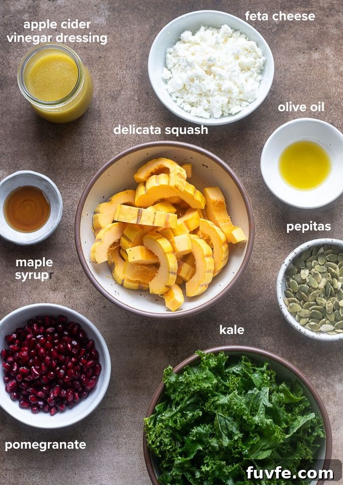 Roasted Delicata Squash Salad with Maple Vinaigrette 4 Roasted delicata squash salad recipe ingredients.