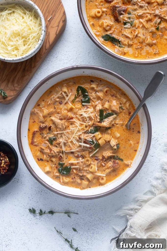 Creamy Marry Me Chicken Soup with Sun Dried Tomatoes 2 Bowl of marry me chicken soup.