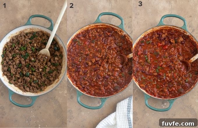 Cheesy Chili Cornbread Casserole Recipe 5 How to prepare the chili for chili and cornbread casserole.