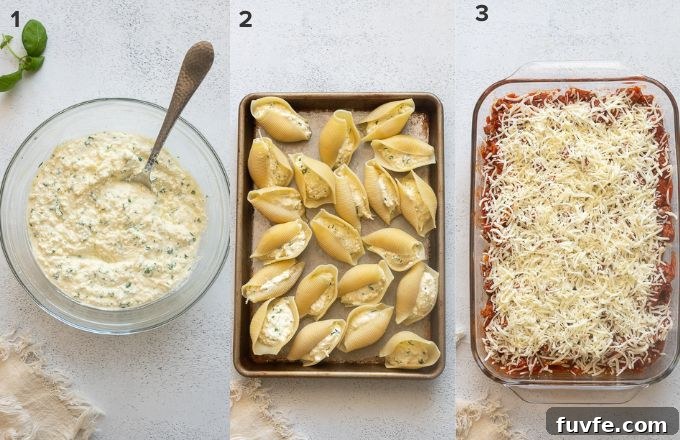 Assemble stuffed shells and bake.