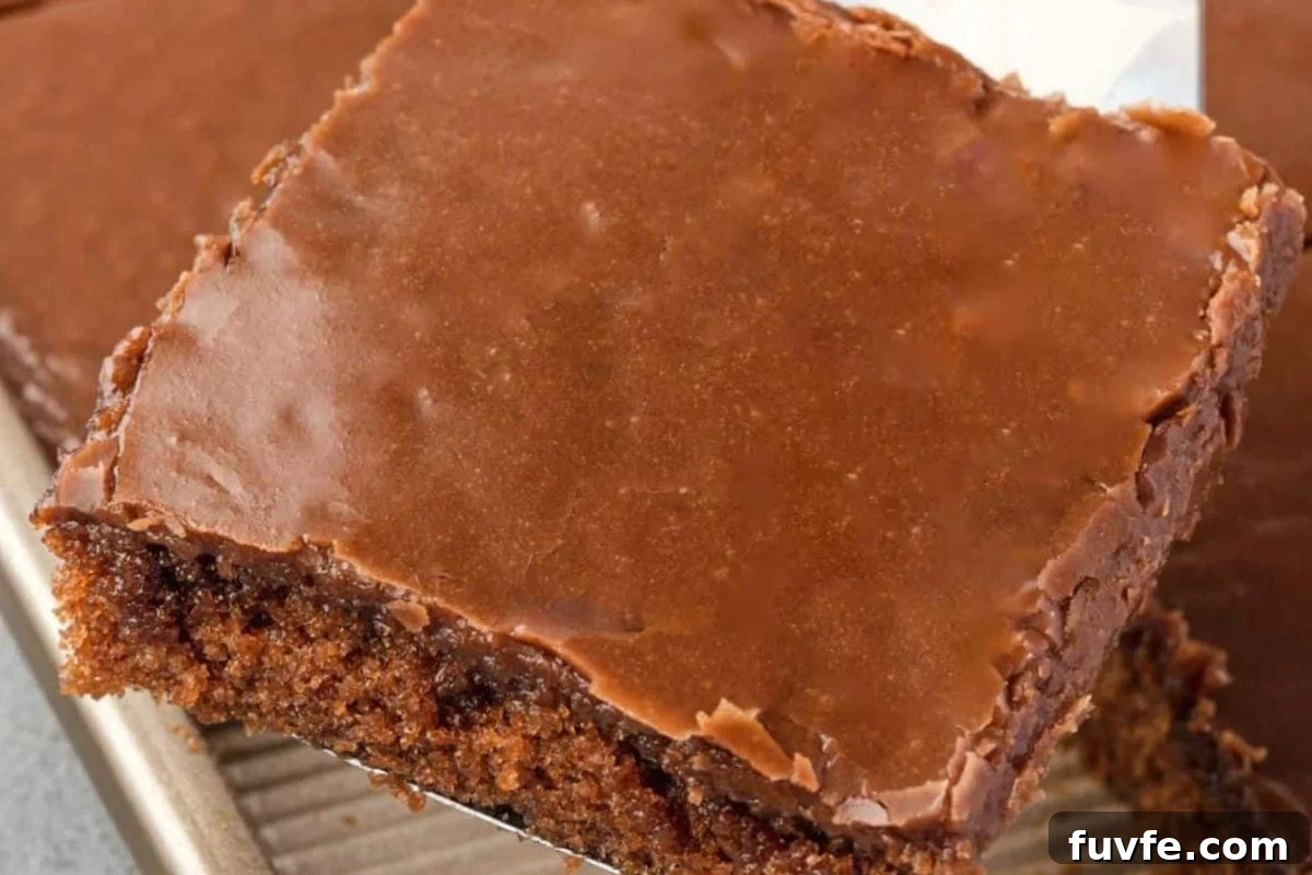 Chocolate sheet cake slice