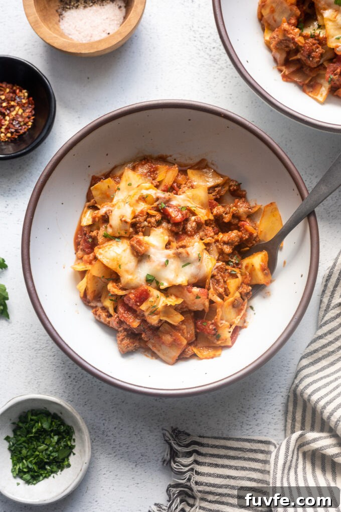 Cabbage and Ground Beef Casserole Without Rice 7 One pot cabbage casserole with ground beef in a bowl.