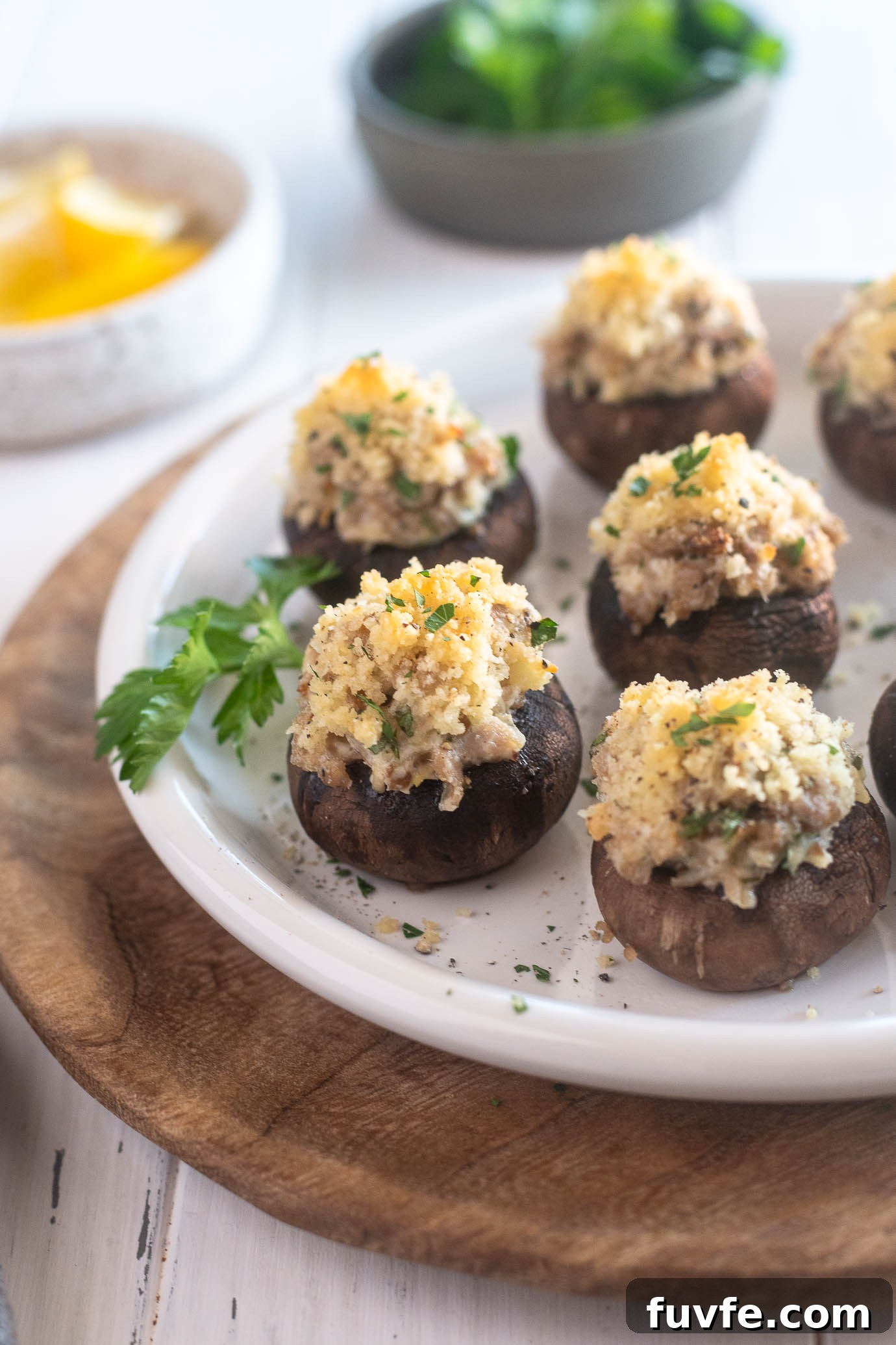 What's In Season in March: Fresh Produce Guide 39 Sausage stuffed mushrooms on a plate with parsley