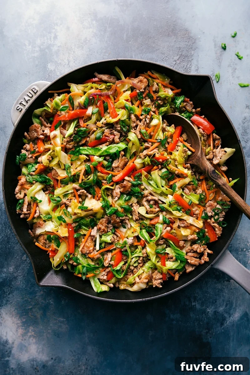 Egg Roll in a Bowl, a delicious dish, plated and ready to enjoy.