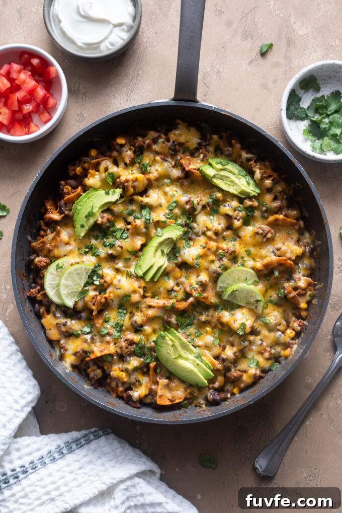 Cheesy Ground Beef Enchilada Casserole Recipe 2 Ground beef enchilada casserole in skillet.