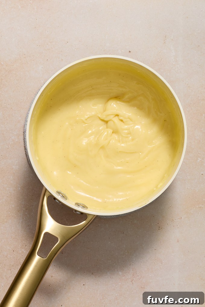 Silky Pastry Cream (Crème Pâtissière) Recipe 11 Finished pastry cream in sauce pan.