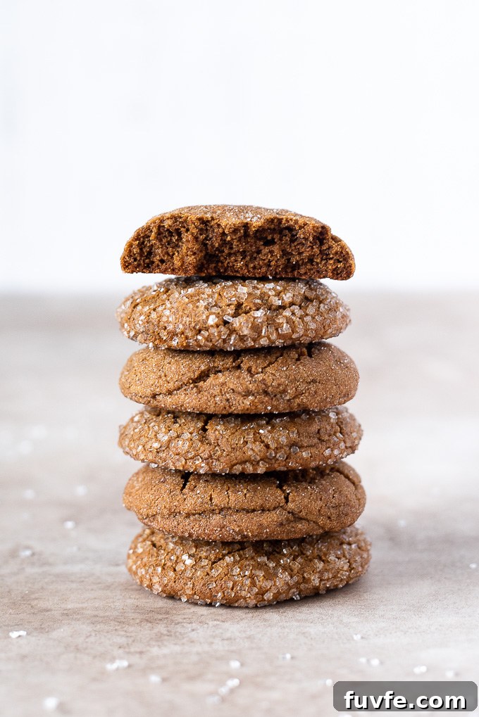 Stack of soft gingersnap cookies