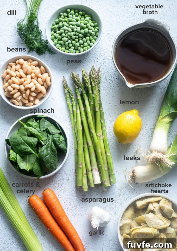 Bright Spring Vegetable Soup Recipe with Fresh Herbs 4 Spring vegetable soup recipe ingredients.