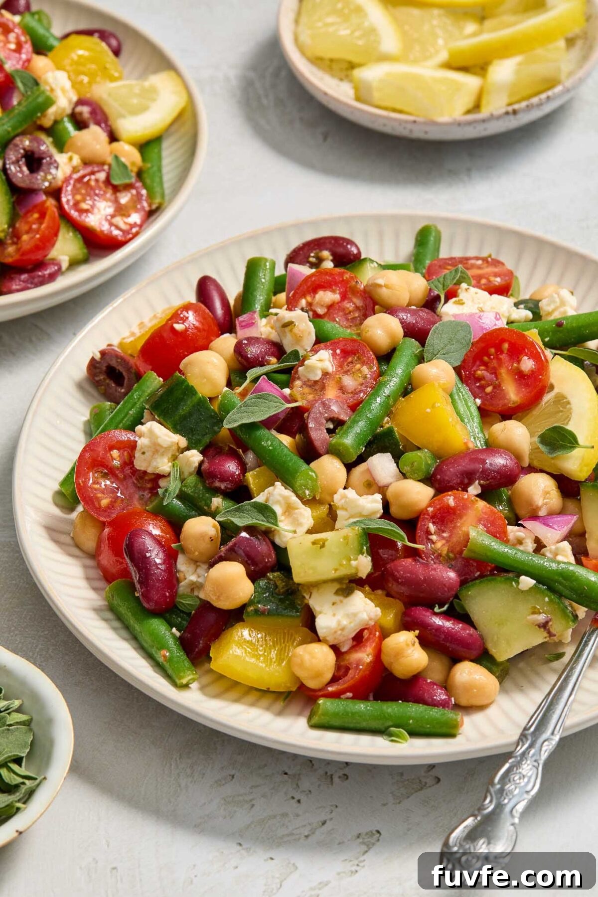 Mediterranean bean salad on a plate.