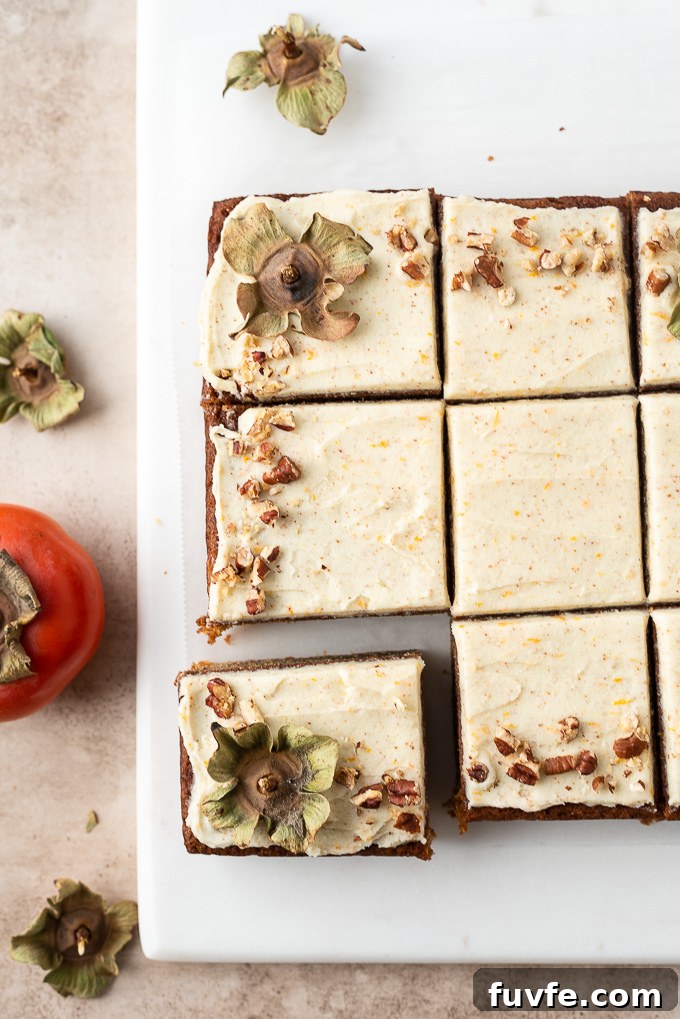 Persimmon cake sliced into squares