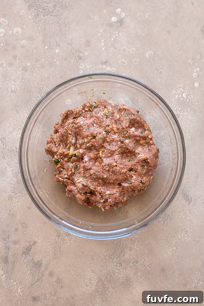 Ground lamb mixture for lamb kofta.