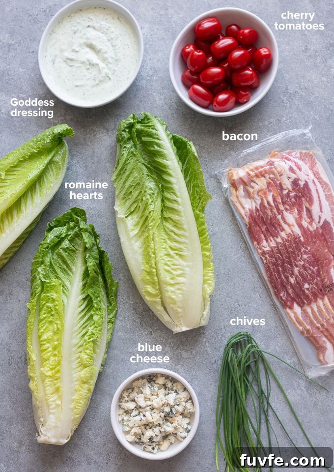Romaine wedge salad recipe ingredients.
