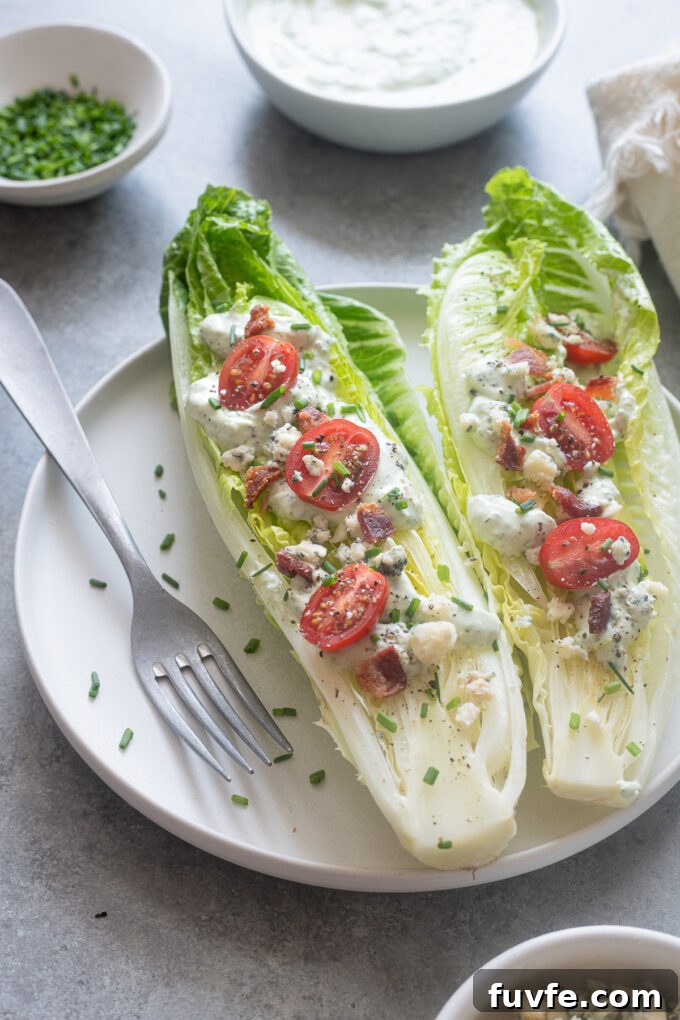 Romaine heart wedge salad with bacon.