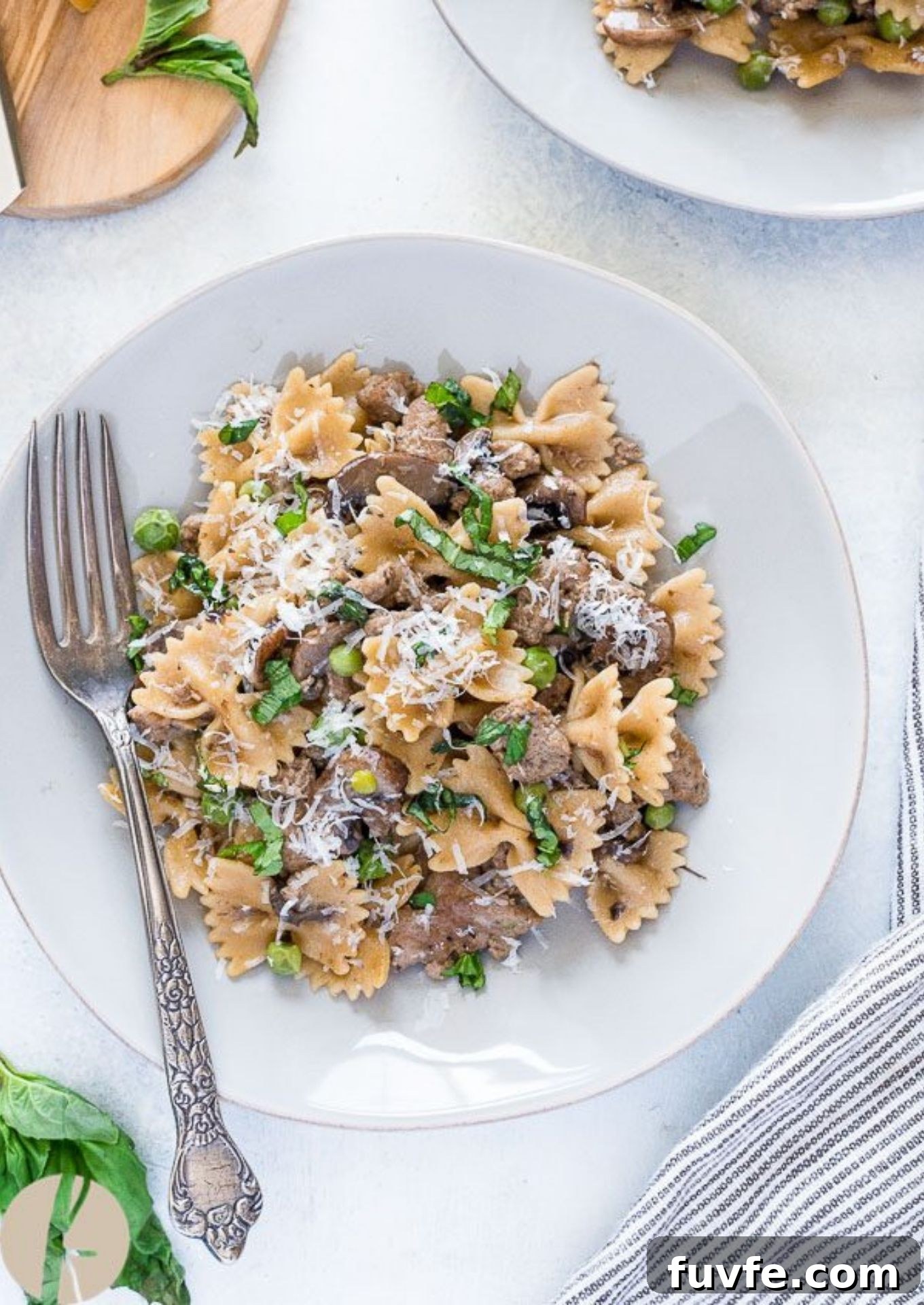 Italian Sausage Bow Tie Pasta on a plate