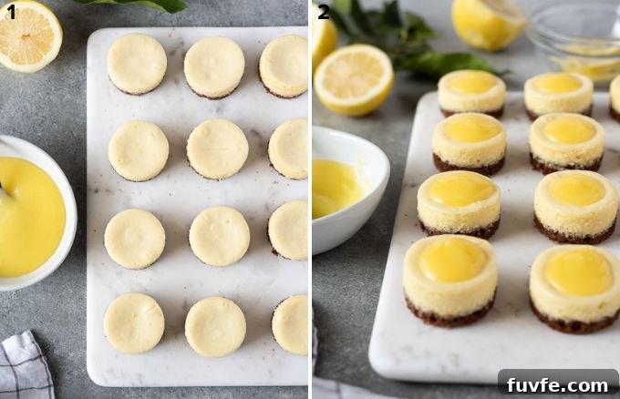 Assemble mini cheesecakes with lemon curd.