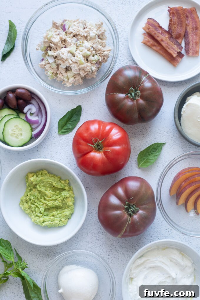 Tomato flight toppings and ingredients.