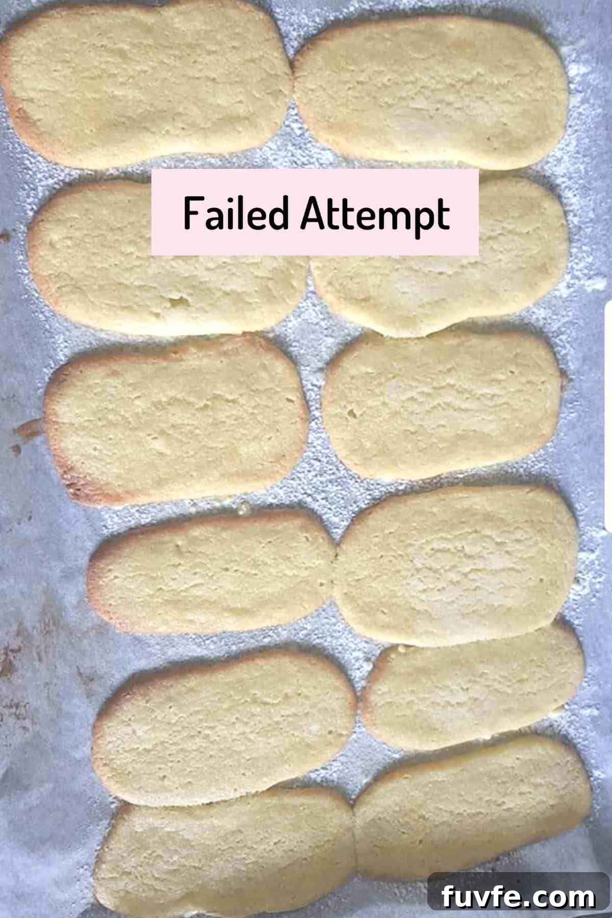 Eggless Tiramisu Recipe with Homemade Ladyfingers 4 ladyfingers that has spread too much and lost its shape