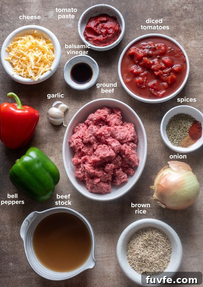Stuffed pepper casserole recipe ingredients.