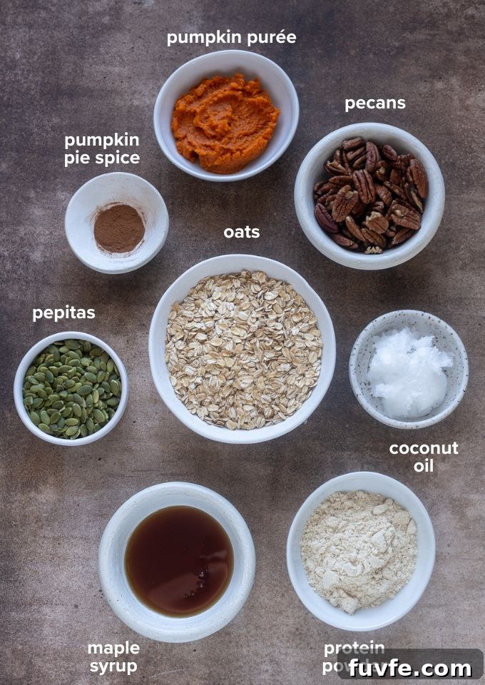Pumpkin protein granola recipe ingredients.