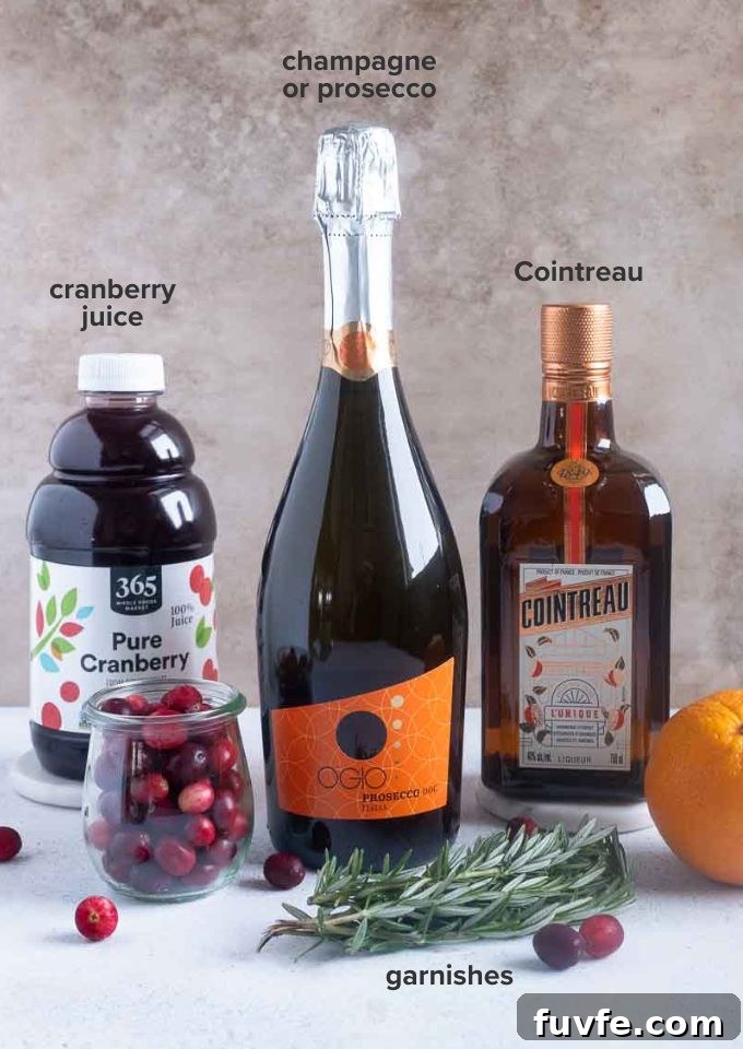 Poinsettia Cocktail Recipe: Cranberry Champagne Holiday Drink 4 Poinsettia drinks recipe ingredients.