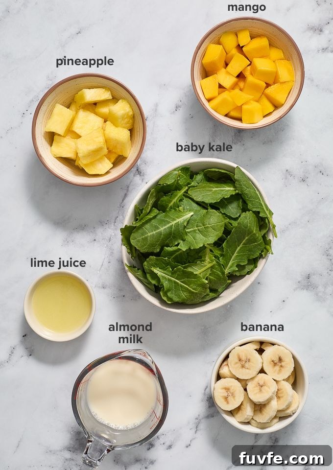 Kale smoothie recipe ingredients.