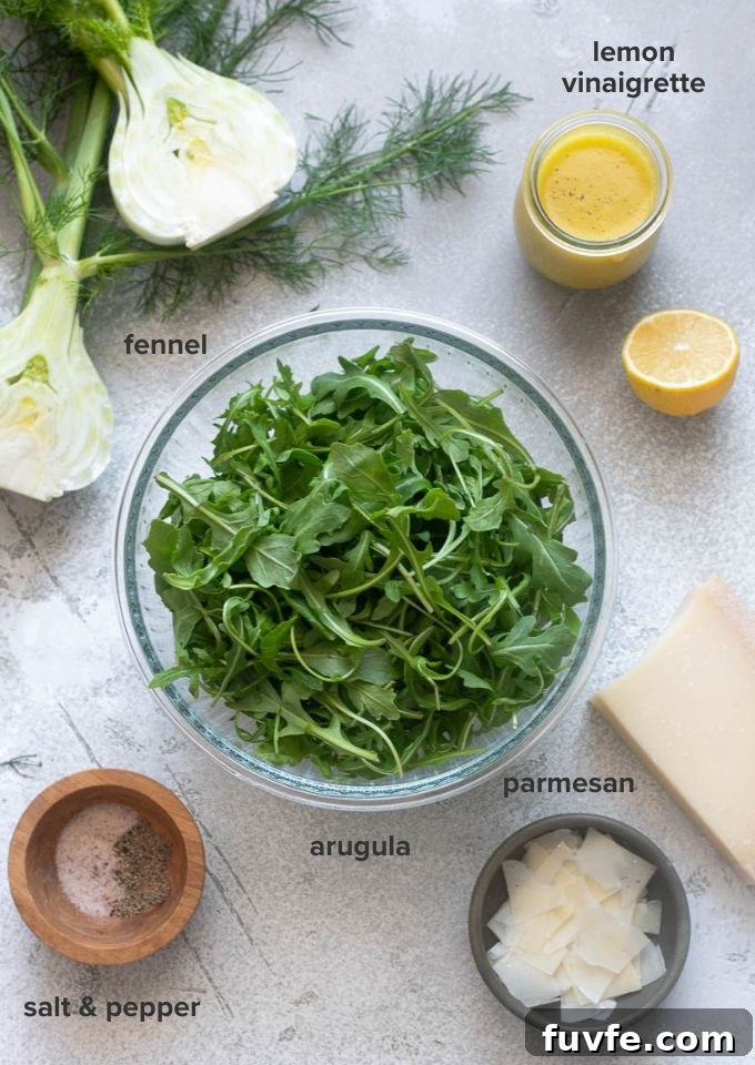 Fennel and arugula salad recipe ingredients.