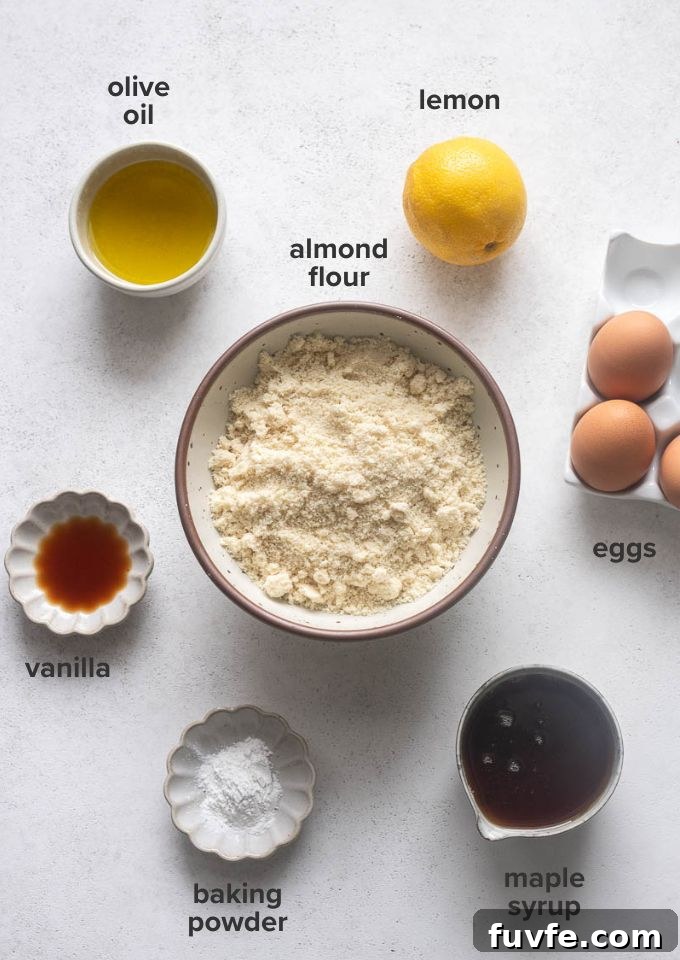 Almond flour lemon loaf cake recipe ingredients.