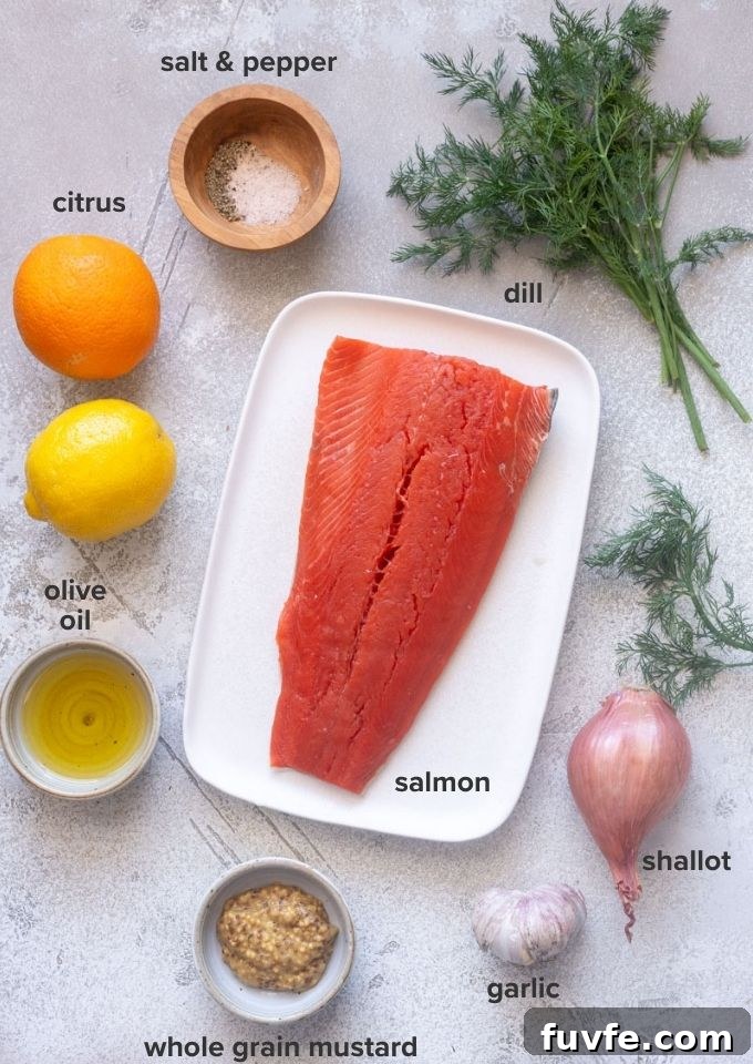 Citrus salmon recipe ingredients.