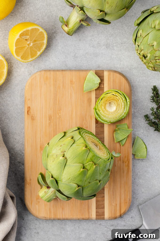 Artichoke with top cut off.