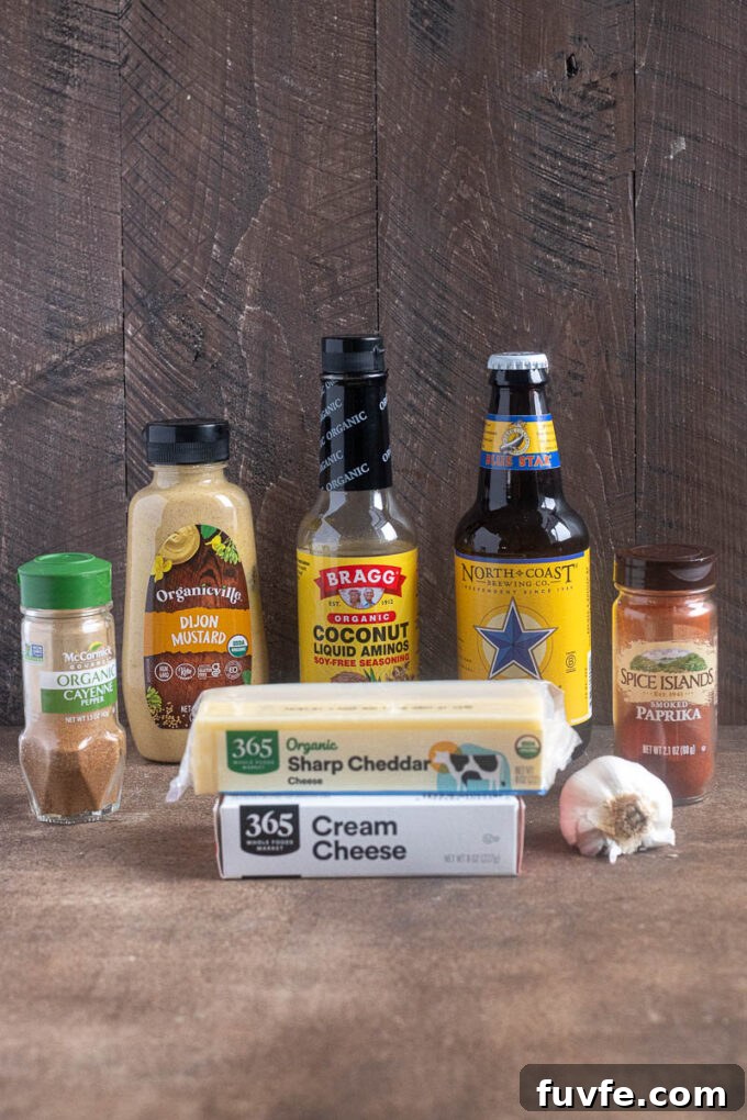 Pub cheese recipe ingredients.
