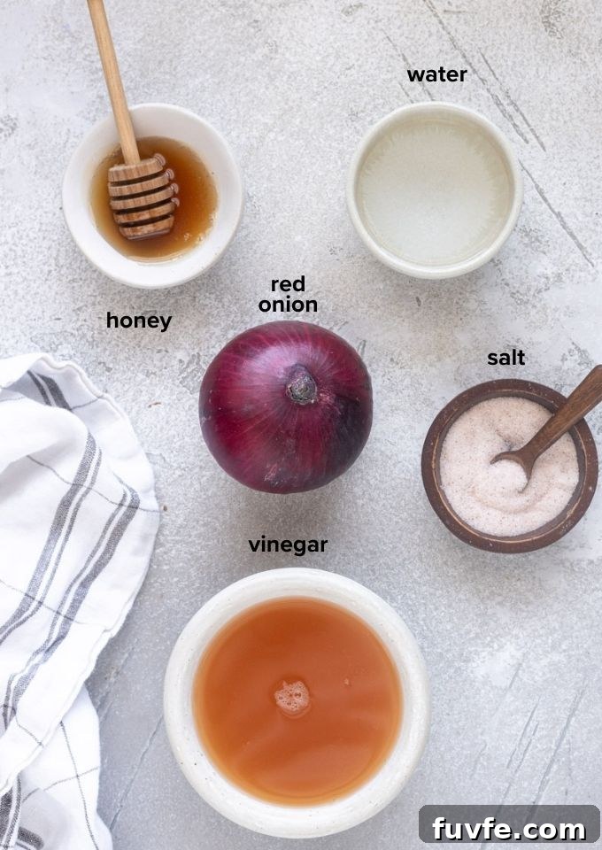 Ingredients for pickled red onions.