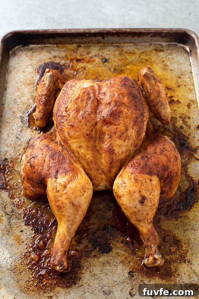 Spatchcock chicken on roasting pan