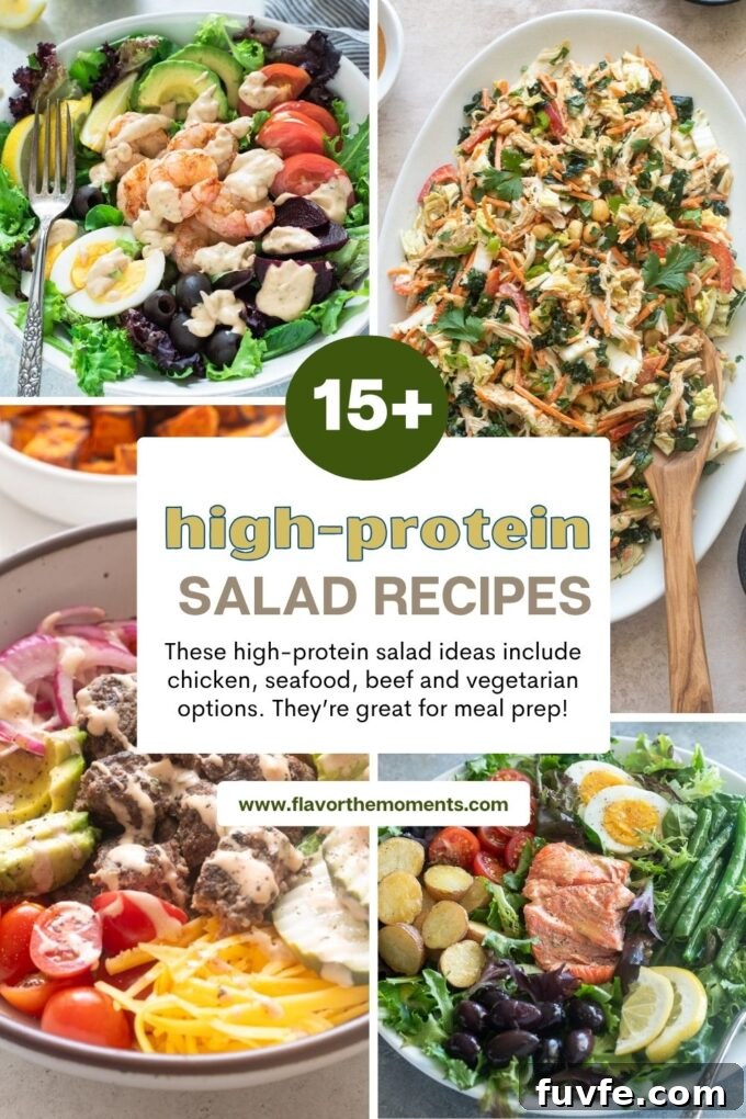 15+ High-Protein Salad Recipes for Filling Lunches and Dinners 2 High-protein salad recipes collage pin.